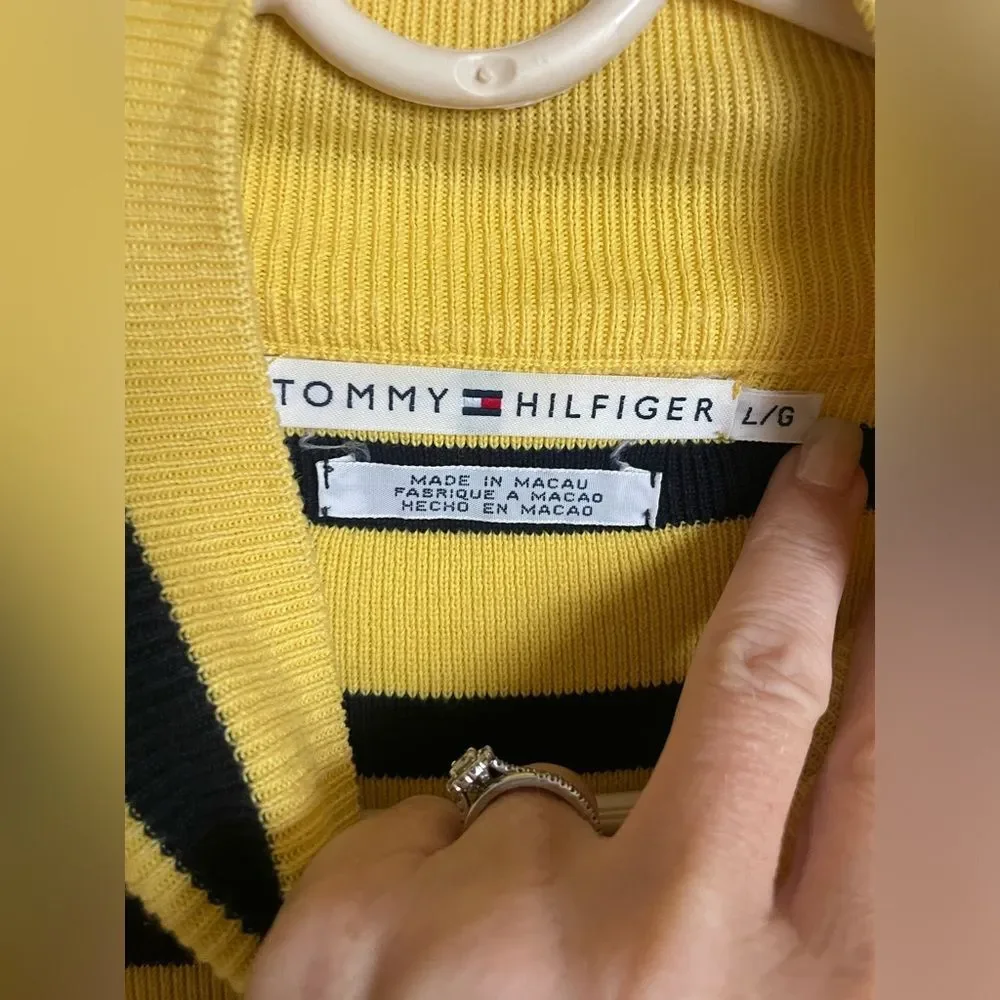 Tommy Hilfiger Jeans yellow navy striped sweater vintage 2001 women’s large